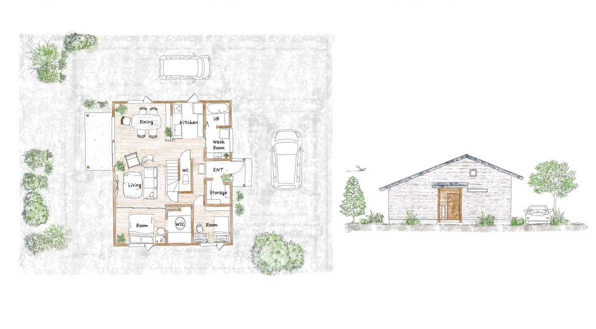 PLAN D　広いロフトスペースを備えた約25坪の平屋